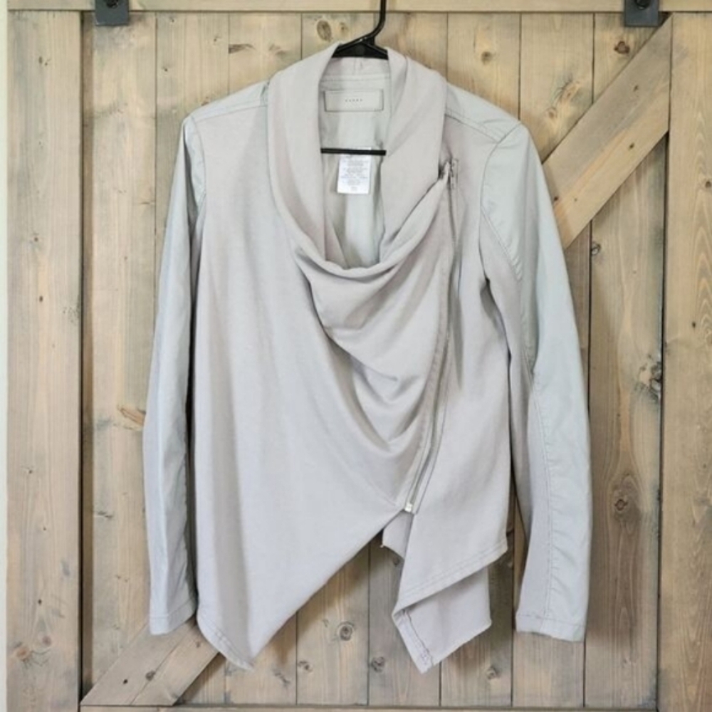 Blank NYC Faux Leather Moto Wrap Jacket Gray Size Small Modern Minimalist